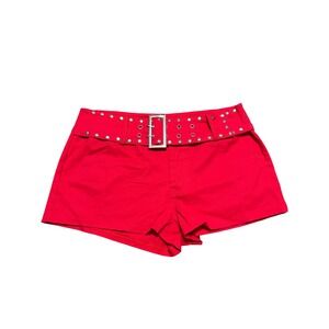 Red Belted Studded Hot Pants Low Rise Shorts Y2K Festival Style Small